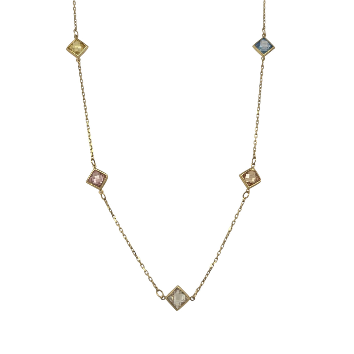 9ct Gold & Multi Coloured Gemstone 16" - 18" Necklace