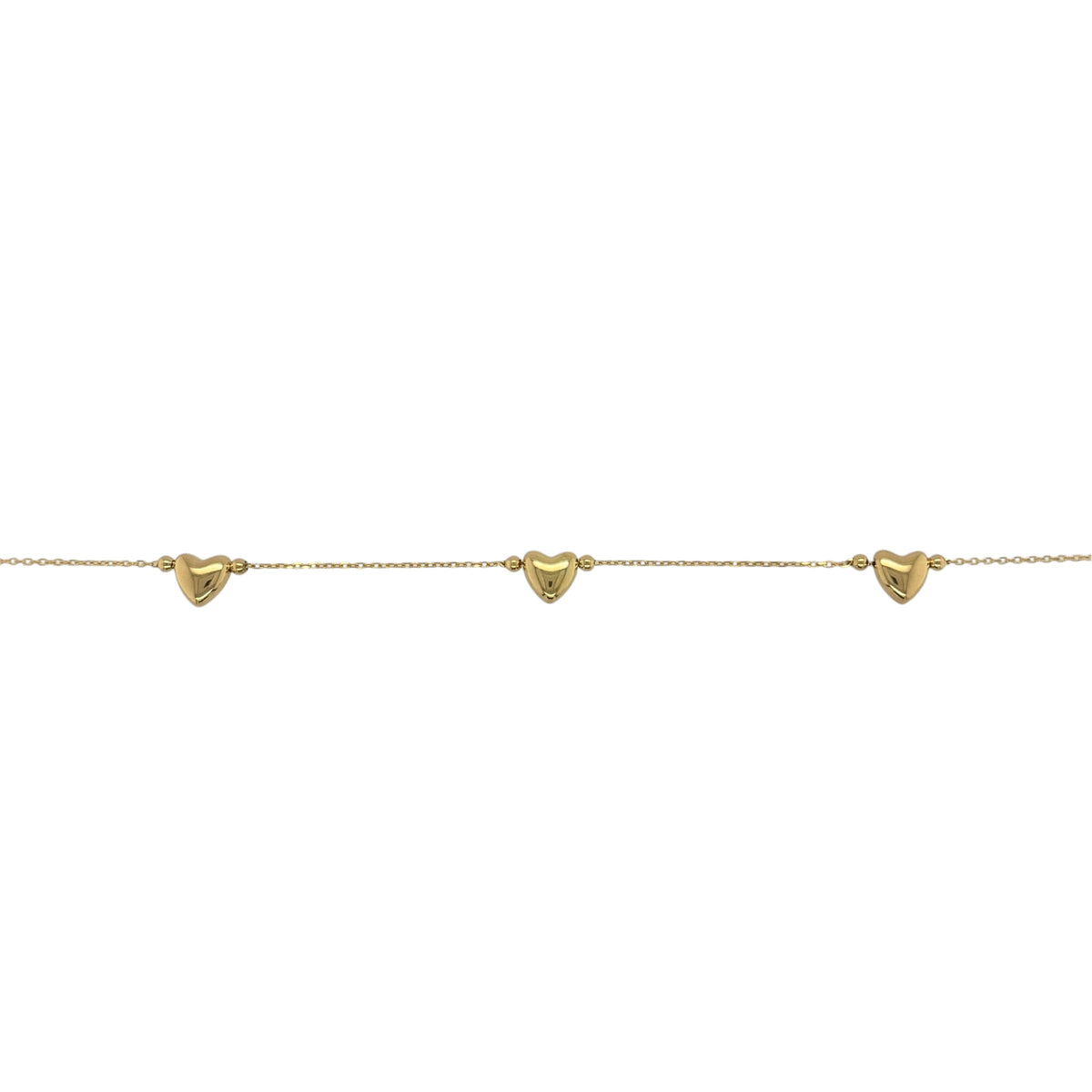 New 9ct Yellow Gold Three Heart Heart 18" Chain Necklace with the weight 1.60 grams and the hearts are approx 6mm