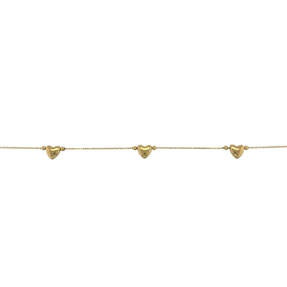 New 9ct Yellow Gold Three Heart Heart 18" Chain Necklace with the weight 1.60 grams and the hearts are approx 6mm