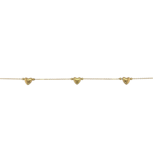 New 9ct Yellow Gold Three Heart Heart 18" Chain Necklace with the weight 1.60 grams and the hearts are approx 6mm