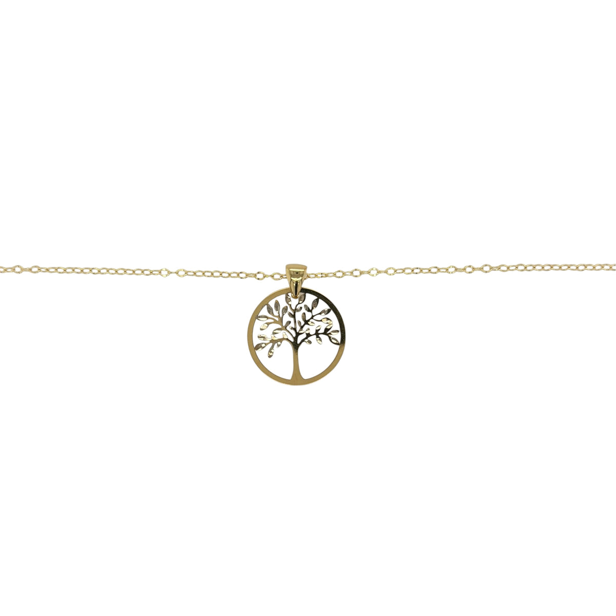 New 9ct Yellow and White Gold Tree of Life Pendant on an 18" trace chain Necklace with the weight 1.90 grams. The pendant is approx 2.6cm by 2.1cm including the bail
