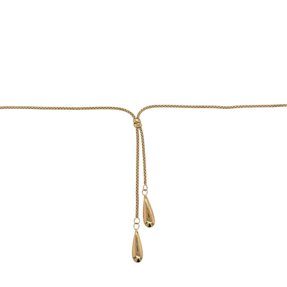 New 9ct Yellow Gold Tassel Drop 18" Necklace with the weight 3.80 grams and the teardrop shapes at the bottom are approx 14mm by 6mm