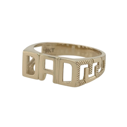 New 9ct Yellow Gold Dad Ring in various sizes with the approximate weight 3.20 grams. The front of the ring is 8mm wide