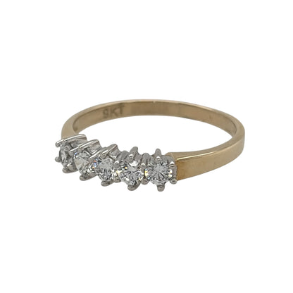 New 9ct Yellow Gold &amp; Cubic Zirconia Five Stone Band Ring in various sizes with the approximate weight 1.90 grams. The stones are each 3mm diameter