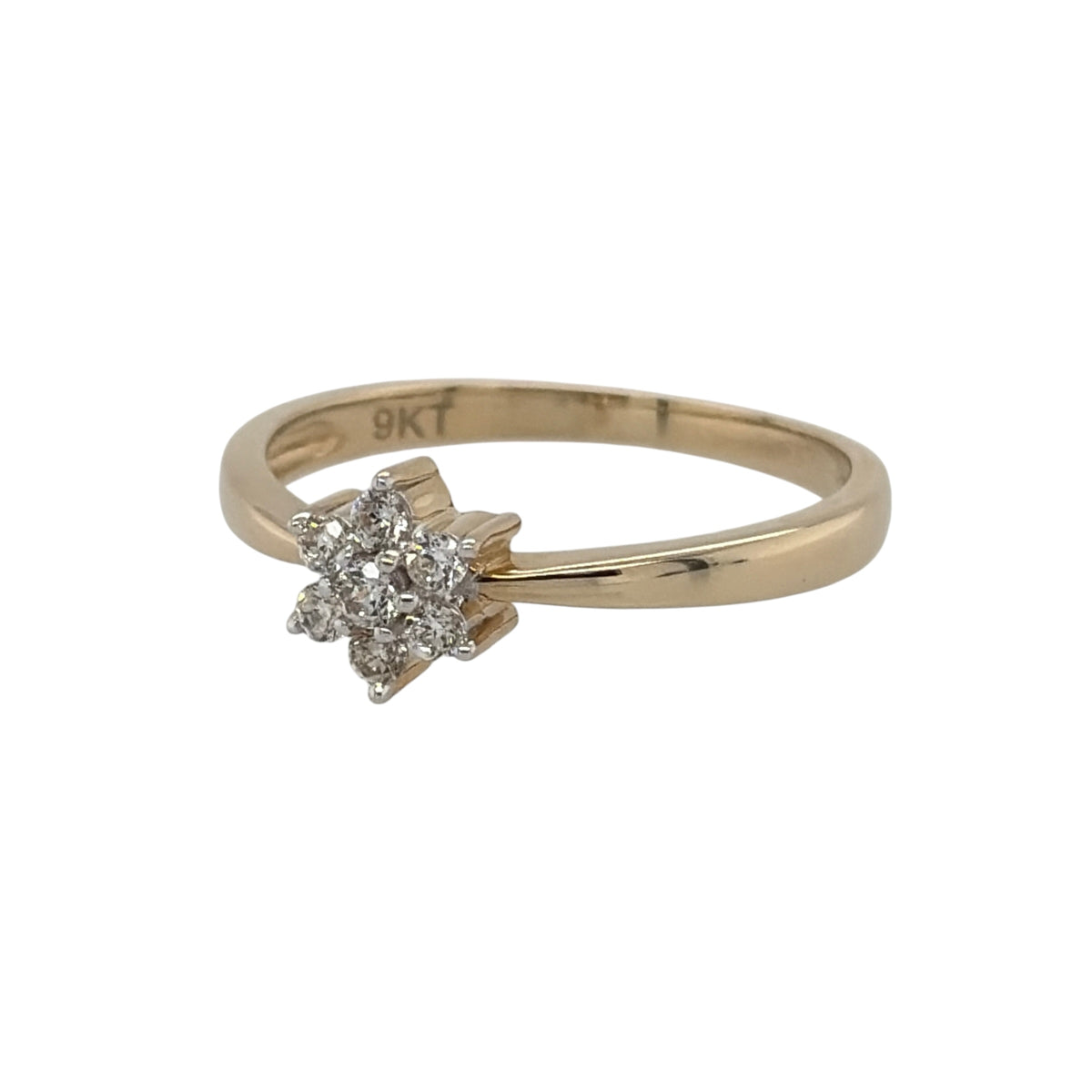New 9ct Gold &amp; Cubic Zirconia Cluster Ring in various sizes with the approximate weight 1.80 grams. The front of the ring is 7mm high