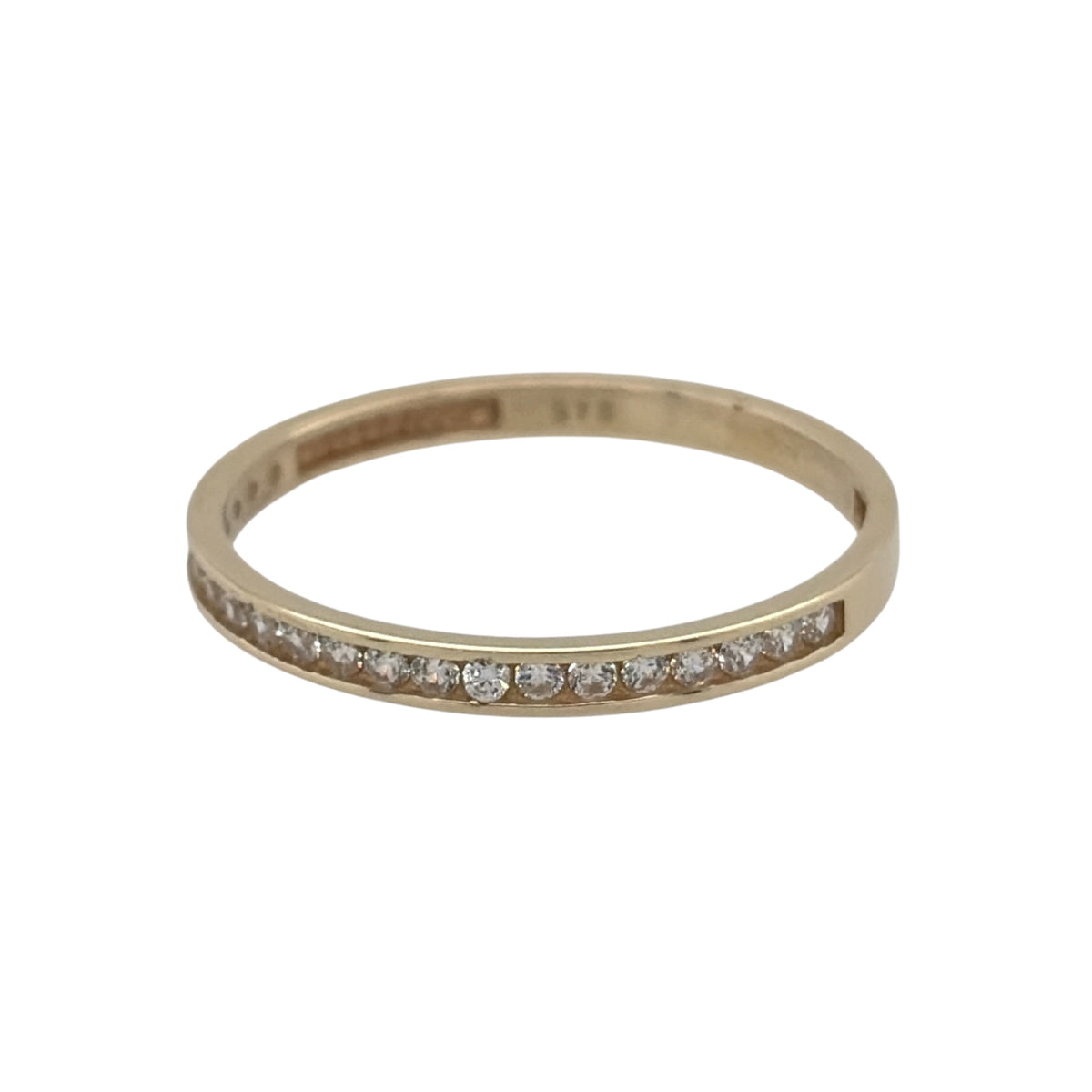 New 9ct Yellow Gold &amp; Cubic Zirconia Band Ring in various sizes with the approximate weight 1 gram. The band is 2mm wide