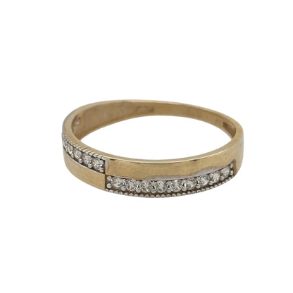 New 9ct Yellow Gold &amp; Cubic Zirconia Band Ring in various sizes with the approximate weight 1.10 grams. The front of the band is 4mm wide