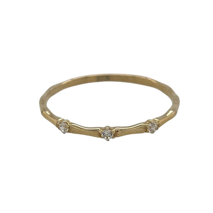 9ct Gold & Cubic Zirconia Bamboo Style Band Ring