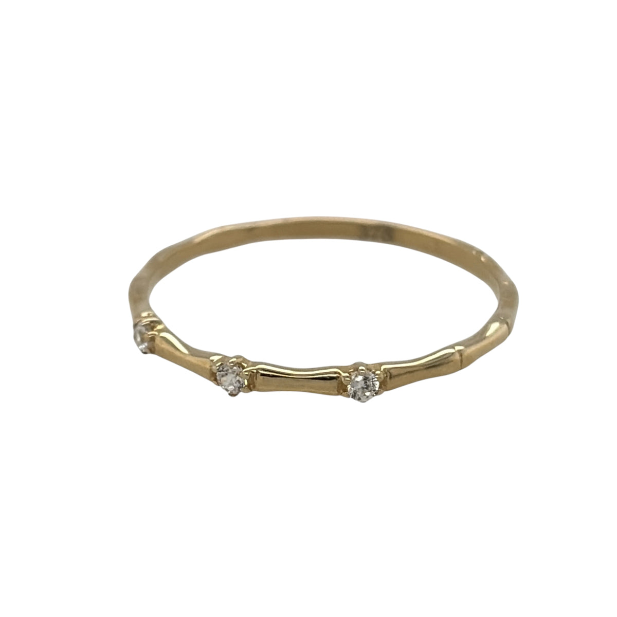 New 9ct yellow Gold &amp; Cubic Zirconia Bamboo Style Band Ring in various sizes with the approximate weight 0.70 grams. The stones are each 1.5mm diameter