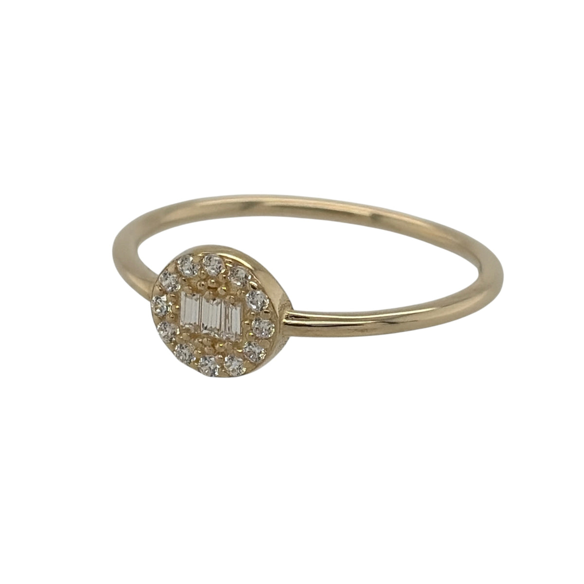 New 9ct Yellow Gold &amp; Cubic Zirconia Round Halo Cluster Ring in various sizes with the approximate weight 0.90 grams. The front of the ring is 6mm high