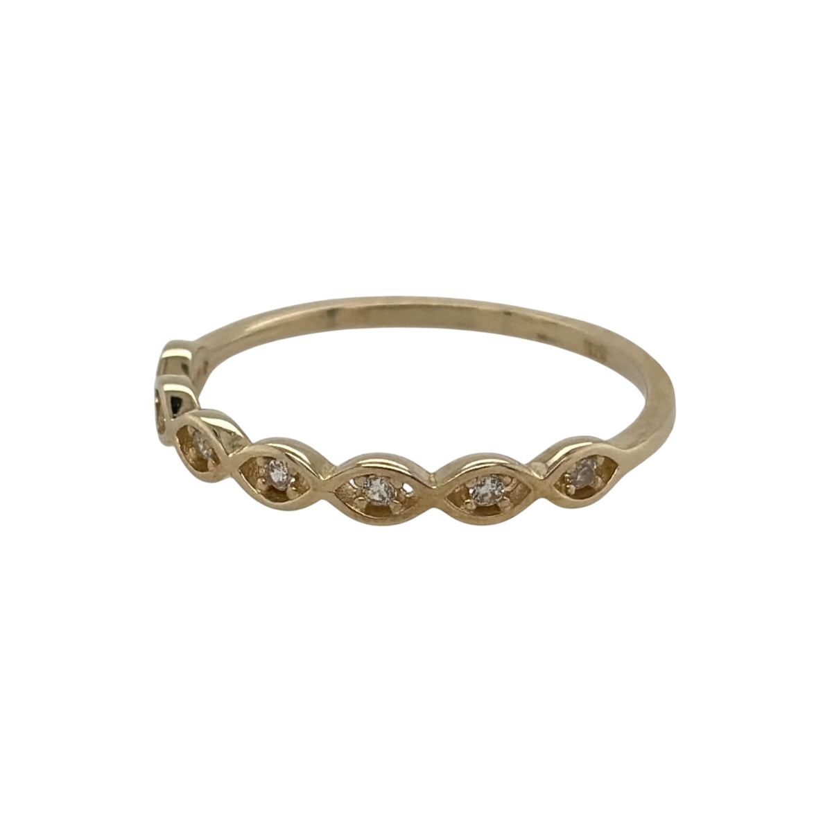 New 9ct Gold &amp; Cubic Zirconia Infinity Band Ring in various sizes with the approximate weight 0.90 grams. The front of the band is 3mm wide