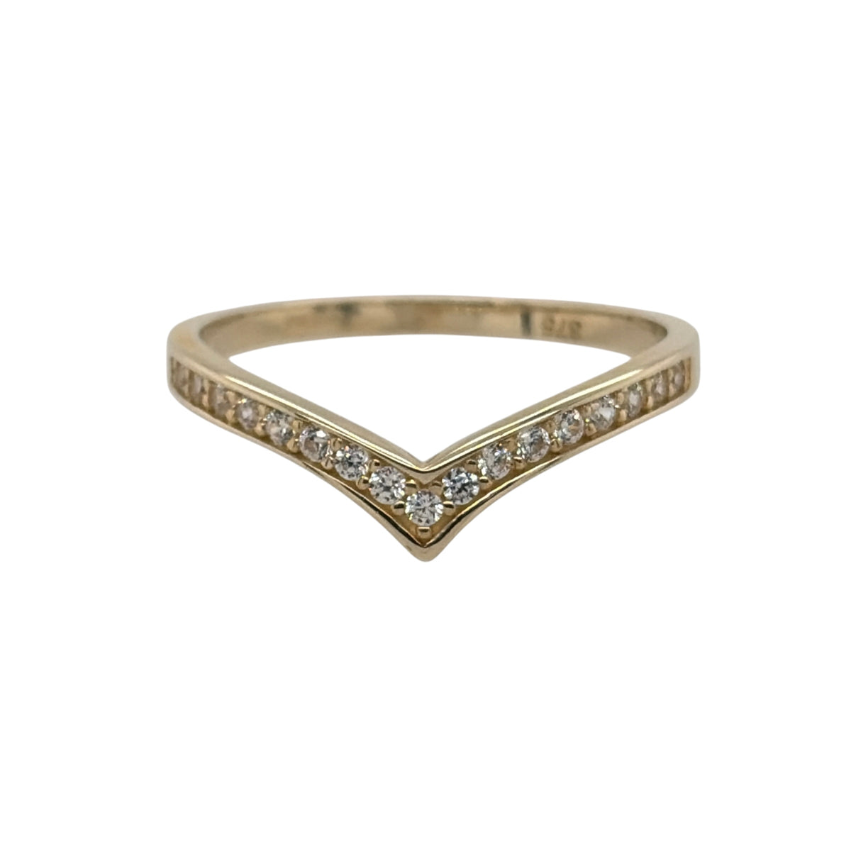 9ct Gold & Cubic Zirconia Wishbone Ring