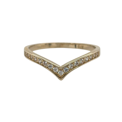 9ct Gold & Cubic Zirconia Wishbone Ring