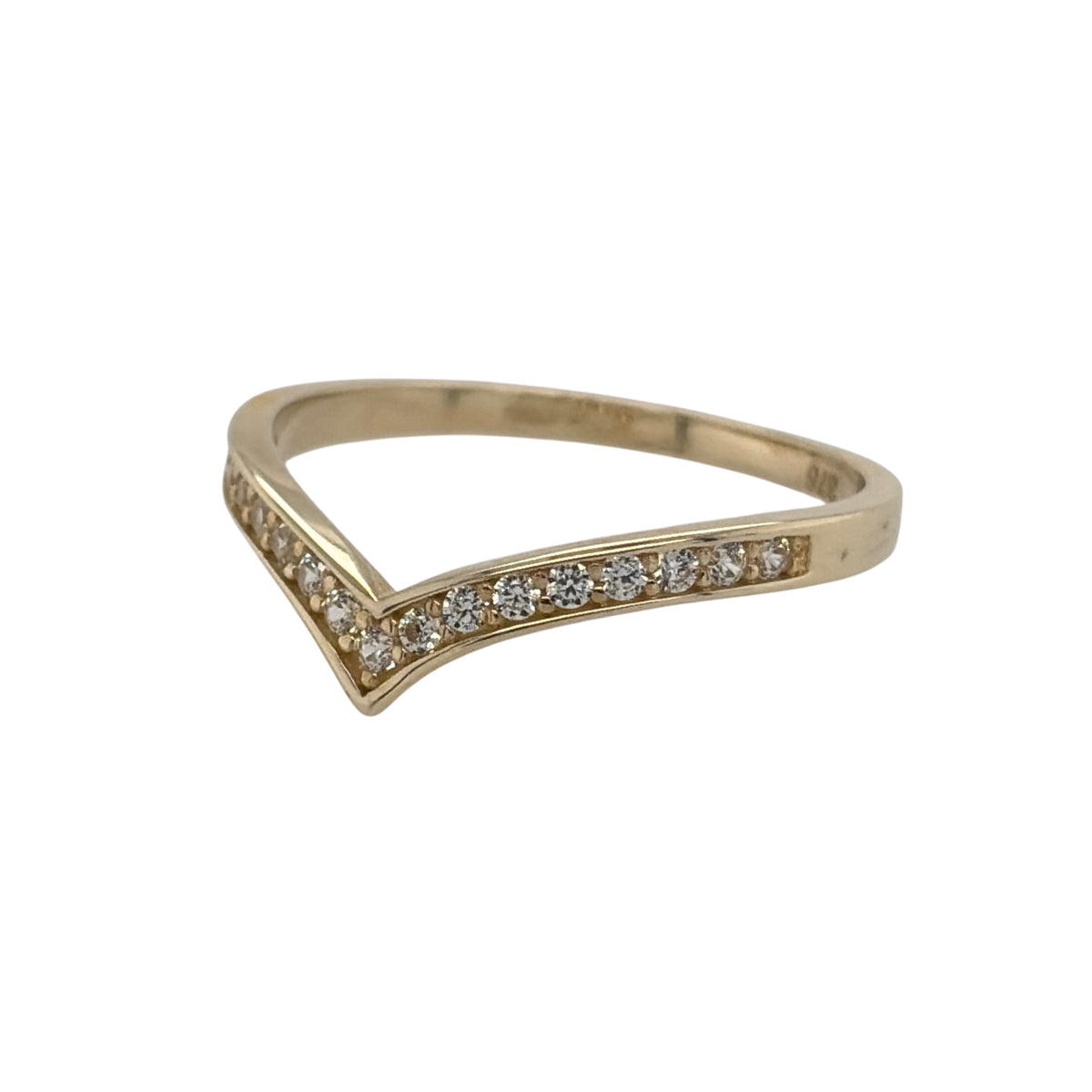 New 9ct Yellow Gold &amp; Cubic Zirconia Wishbone Ring in various sizes with the approximate weight 1.30 grams. The front of the band is approx 2mm wide