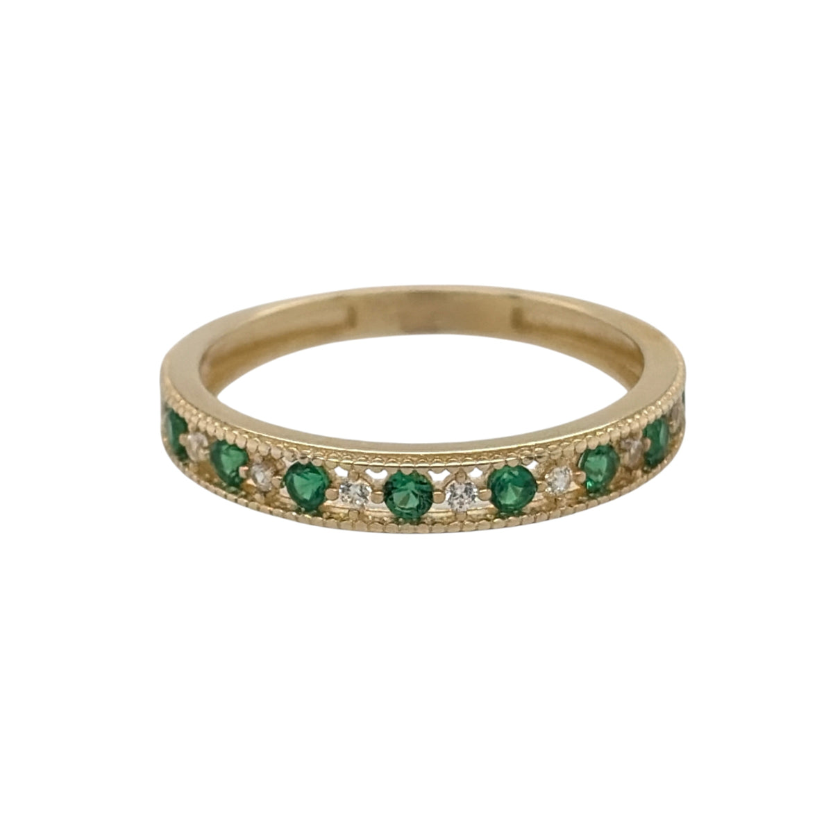 9ct Gold Emerald & Cubic Zirconia Band Ring