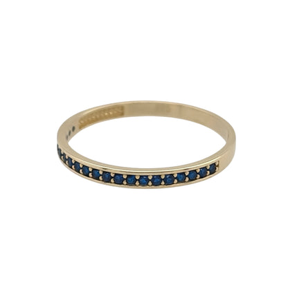 New 9ct Yellow Gold &amp; Sapphire coloured blue stones Band Ring in various sizes with the approximate weight 0.70 grams. The front of the band is approx 2mm wide