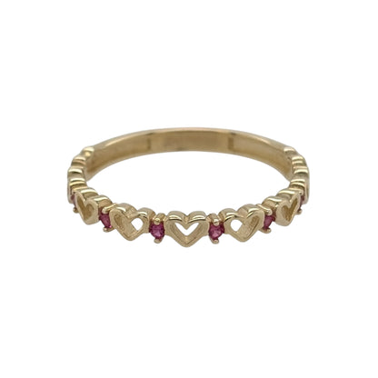 9ct Gold & Ruby Heart Band Ring