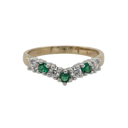 9ct Gold Emerald & Cubic Zirconia Wishbone Ring