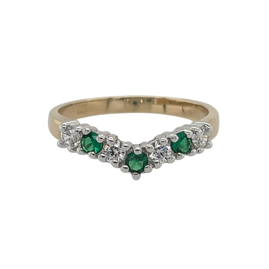9ct Gold Emerald & Cubic Zirconia Wishbone Ring