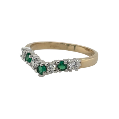 New 9ct Yellow Gold Emerald coloured green stone &amp; Cubic Zirconia Wishbone Ring in various sizes with the approximate weight 1.90 grams. The stones are each 2.8mm diameter