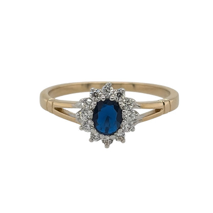 9ct Gold Sapphire & Cubic Zirconia Cluster Ring