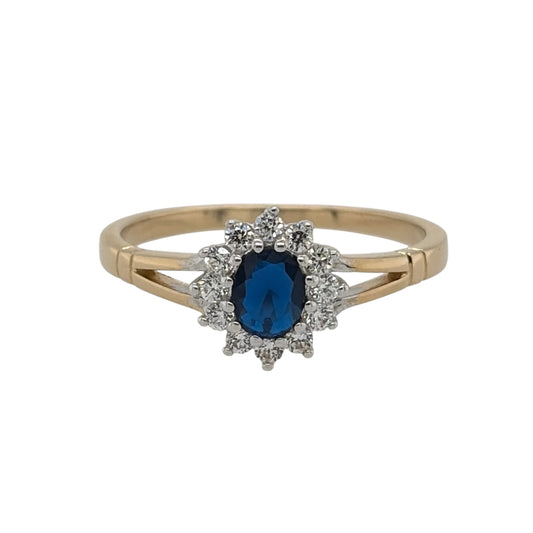 9ct Gold Sapphire & Cubic Zirconia Cluster Ring