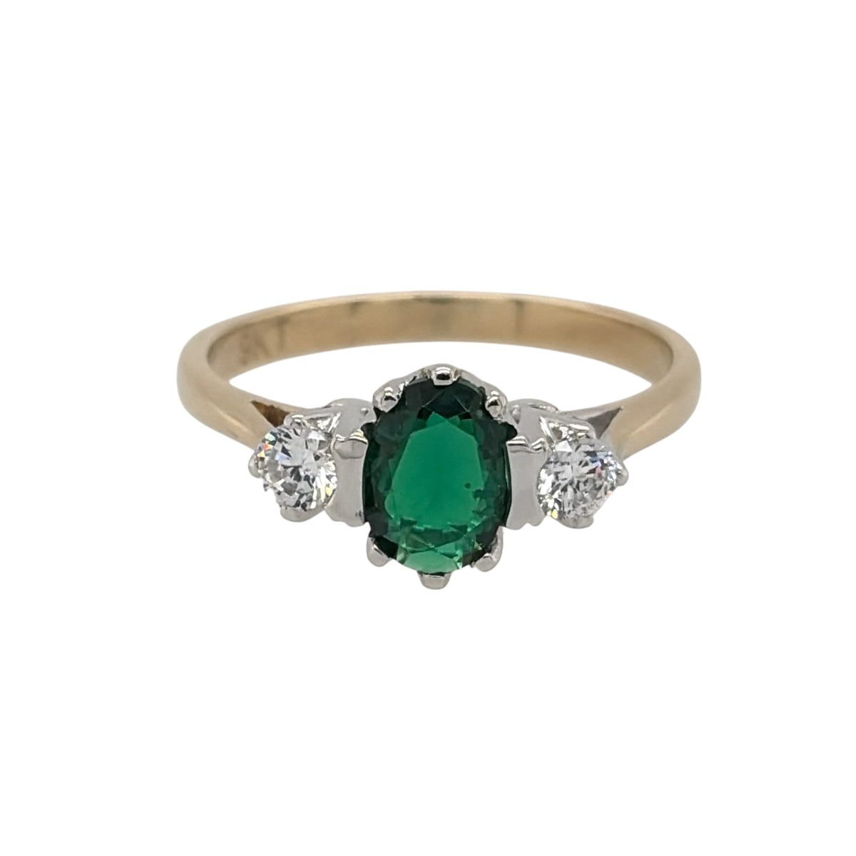 9ct Gold Emerald & Cubic Zirconia Trilogy Ring