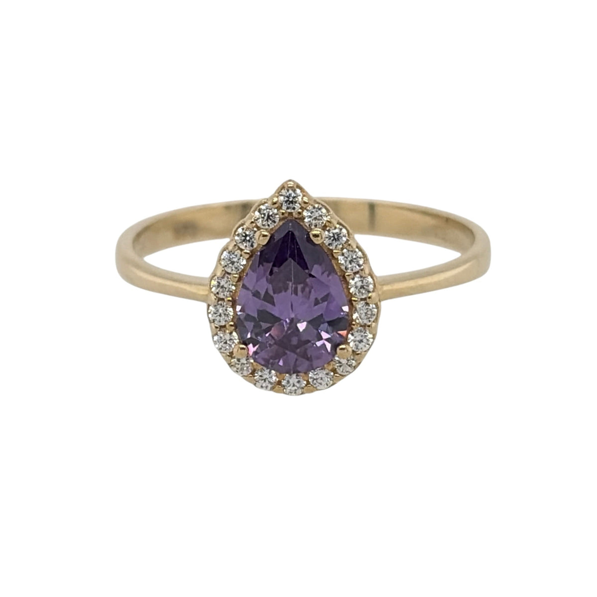 9ct Gold Amethyst & Cubic Zirconia Teardrop Cluster Ring