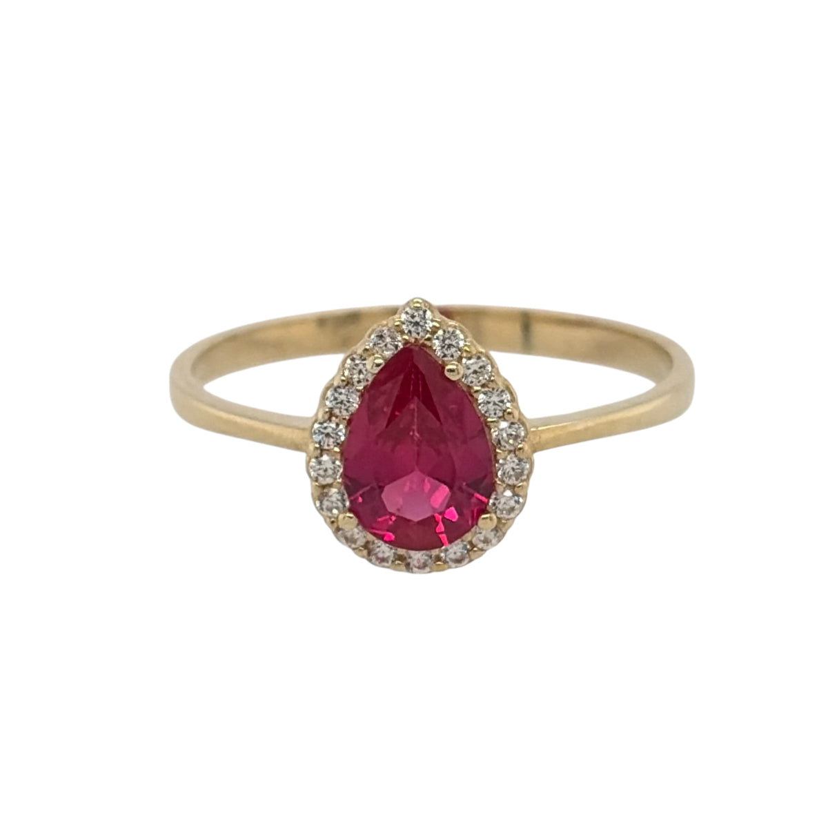 9ct Gold Ruby & Cubic Zirconia Teardrop Cluster Ring