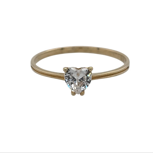 9ct Gold & Cubic Zirconia Heart Solitaire Ring