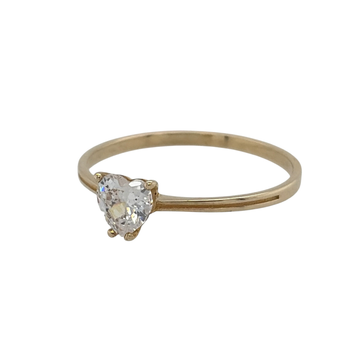 New 9ct Yellow Gold &amp; Cubic Zirconia Heart Solitaire Ring in various sizes with the approximate weight 0.80 grams. The stone is 5mm by 5mm