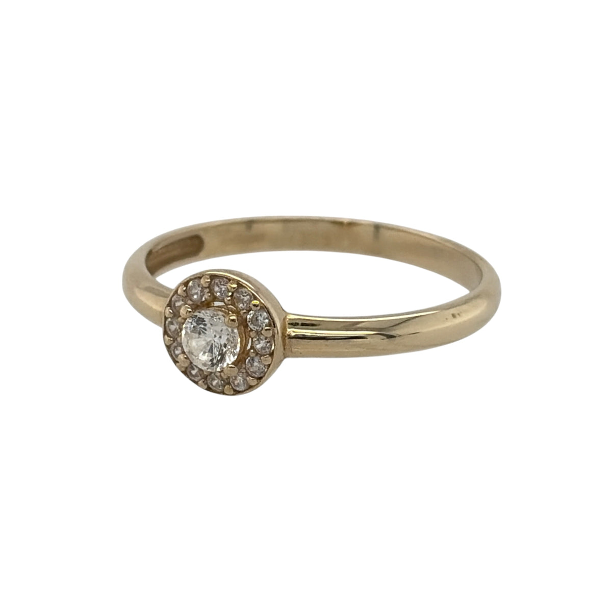 New 9ct Yellow Gold &amp; Cubic Zirconia Round Cluster Ring in various sizes with the approximate weight 1.10 grams. The front of the ring is 6.5mm high
