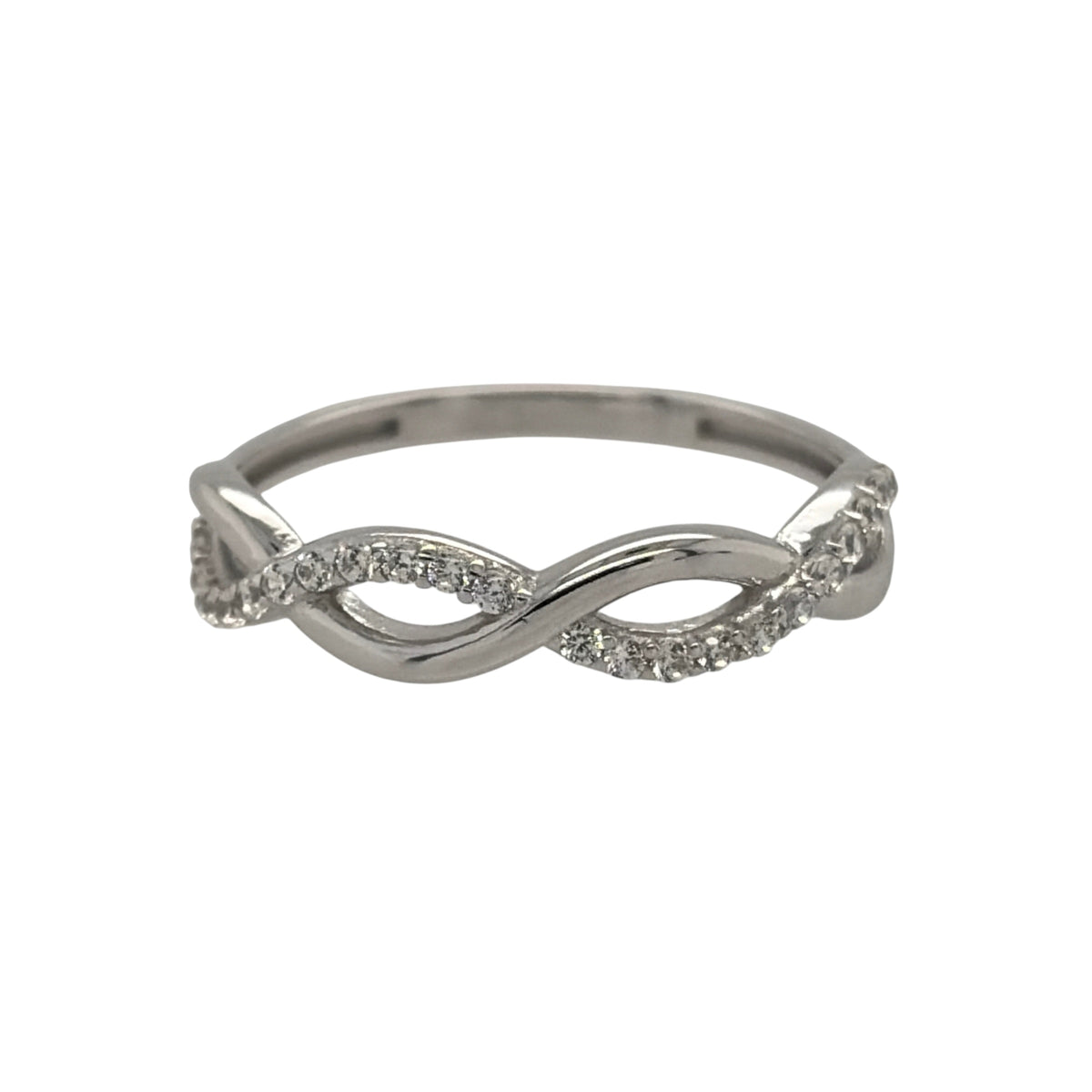 9ct White Gold & Cubic Zirconia Infinity Weave Band Ring