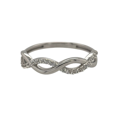9ct White Gold & Cubic Zirconia Infinity Weave Band Ring