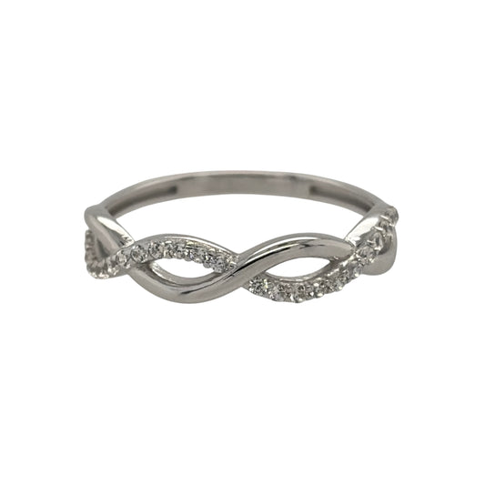 9ct White Gold & Cubic Zirconia Infinity Weave Band Ring