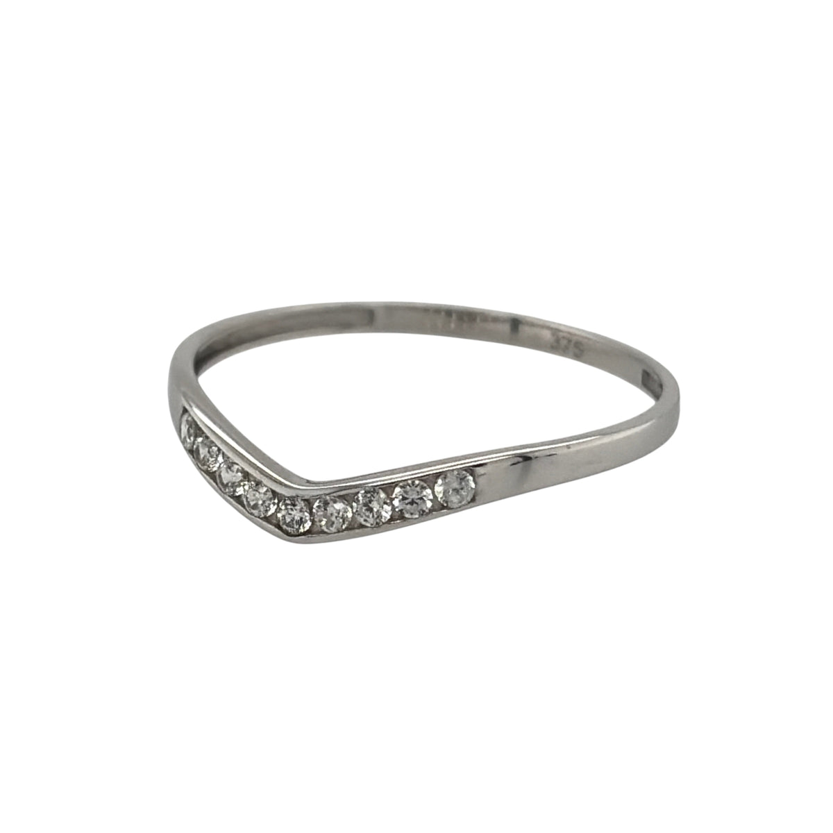 New 9ct White Gold &amp; Cubic Zirconia Wishbone Ring in various sizes with the approximate weight 0.50 grams. The band is approx 2mm wide at the front
