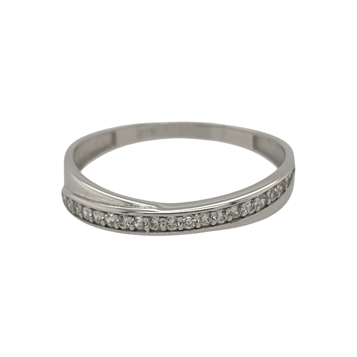 9ct White Gold & Cubic Zirconia Crossover Band Ring