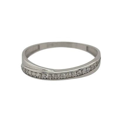 9ct White Gold & Cubic Zirconia Crossover Band Ring