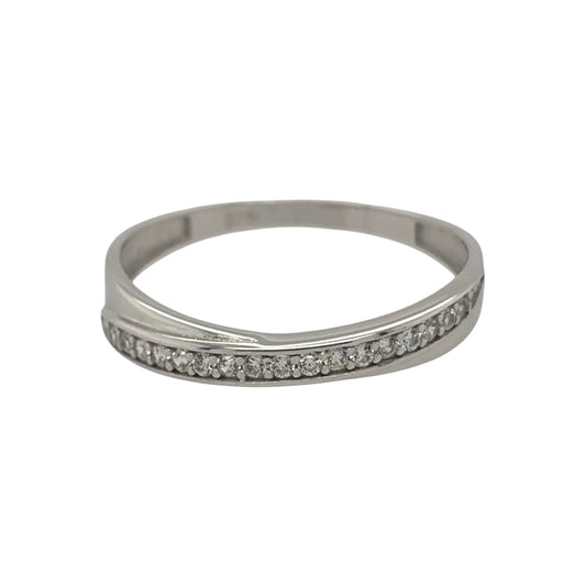 9ct White Gold & Cubic Zirconia Crossover Band Ring