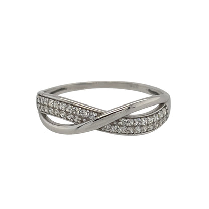 9ct White Gold & Cubic Zirconia Crossover Band Ring