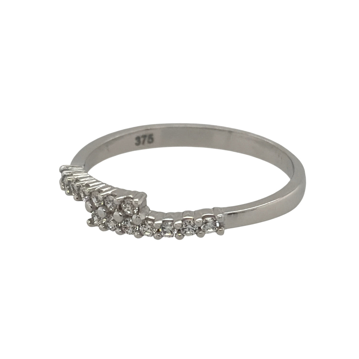 New 9ct White Gold &amp; Cubic Zirconia Wrap Over Band Ring in various sizes with the approximate weight 1.30 grams. The front of the band is approx 3mm wide