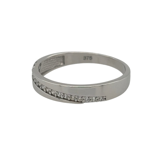 New 9ct White Gold &amp; Cubic Zirconia diagonally set Band Ring in various sizes with the approximate weight 1.90 grams. The front of the band is approx 4mm wide
