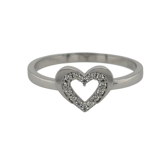 9ct White Gold & Cubic Zirconia Heart Ring