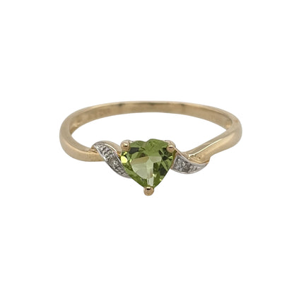 9ct Gold Diamond & Peridot Heart Ring