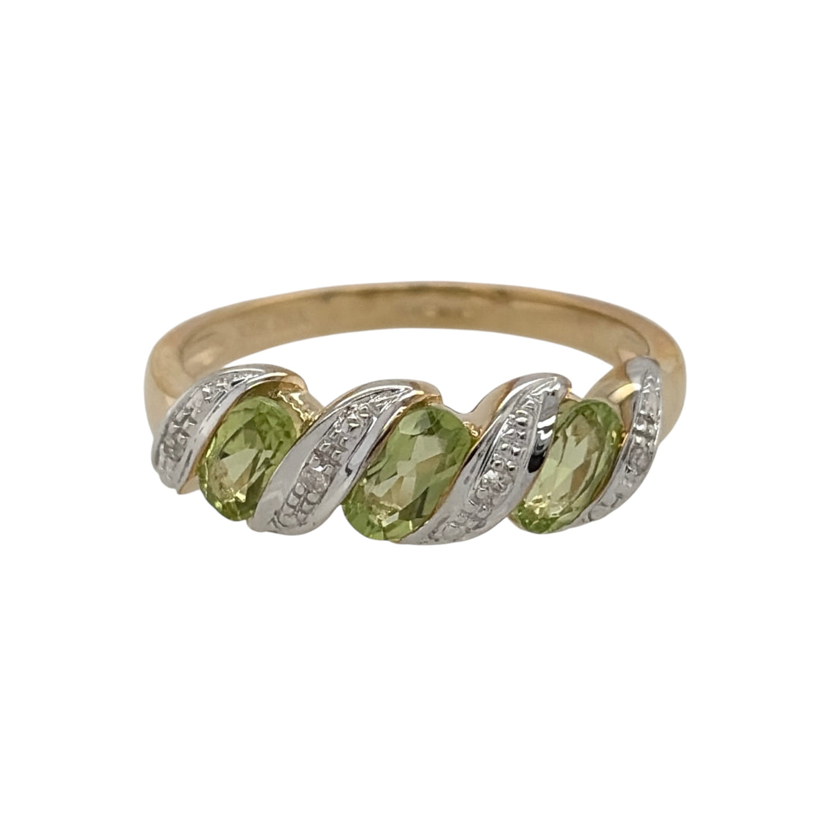 9ct Gold Diamond & Peridot Twist Band Ring