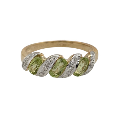 9ct Gold Diamond & Peridot Twist Band Ring