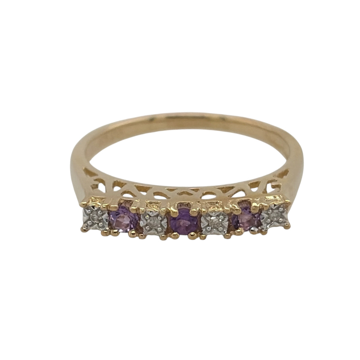 9ct Gold Diamond & Amethyst Band Ring