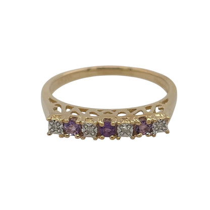 9ct Gold Diamond & Amethyst Band Ring