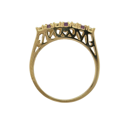 9ct Gold Diamond & Amethyst Band Ring