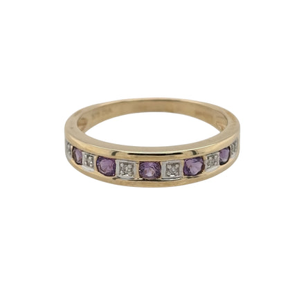 9ct Gold Diamond & Amethyst Band Ring